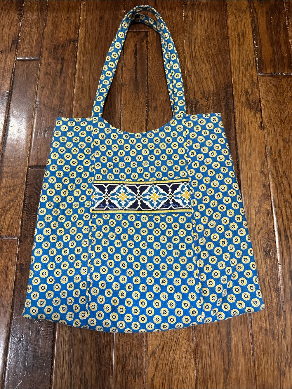 Vera Bradley Curvy Tote Bag in the retired Riviera Blue and Yellow pattern